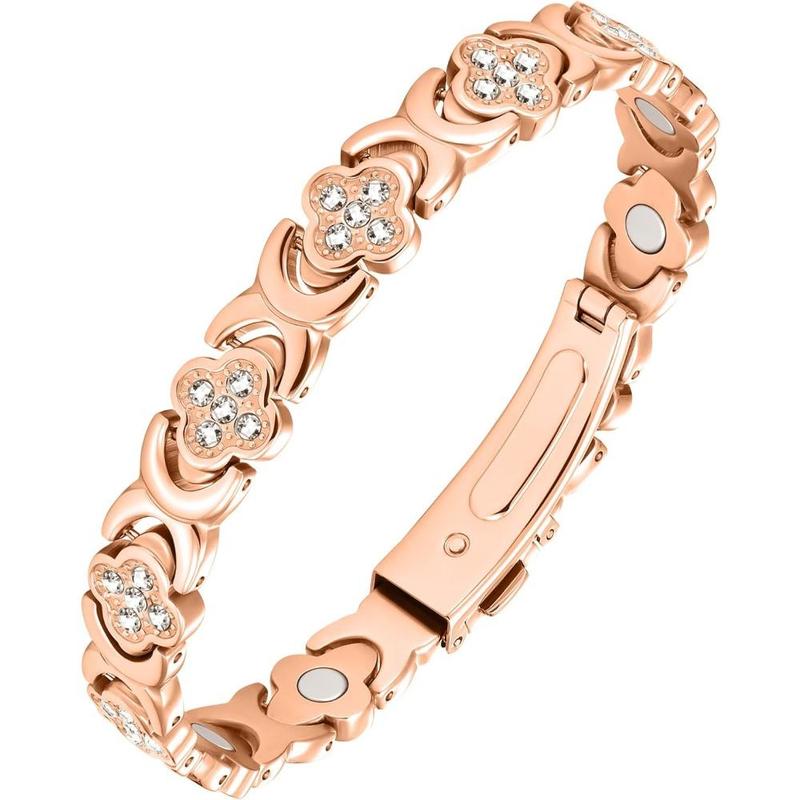 Pure Copper Bracelet for Women, Super Strong Magnetic Therapy Pain Relief Bracelet with 3800 Gauss Magnets and Sparkling Cubic Zirconia, Adjustable, Infinity Clover Jewelry