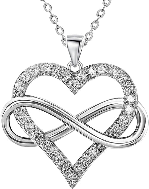 Infinity Heart Necklace for Women, Love Heart Pendant with Cubic Zirconia and Infinity Necklace, 925 Sterling Silver Heart Necklace for Girlfriend